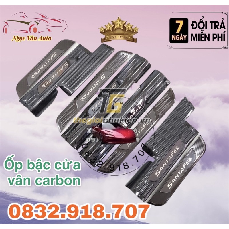 Ốp bậc cửa carbon Santafe 2019 - 2020 - 2021 vân carbon hàng cao cấp
