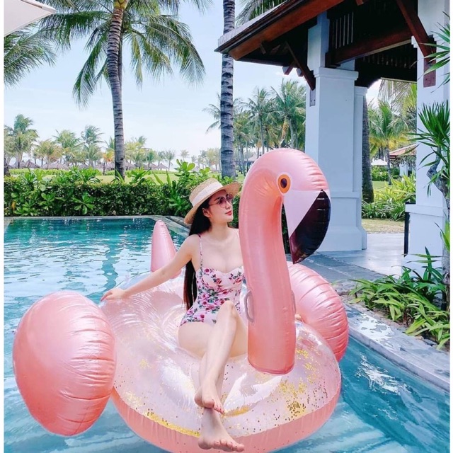 Phao Bơi Thiên Nga Hồng Nhũ Khổng Lồ Người Lớn Kèm Bơm Điện + Phao Mini