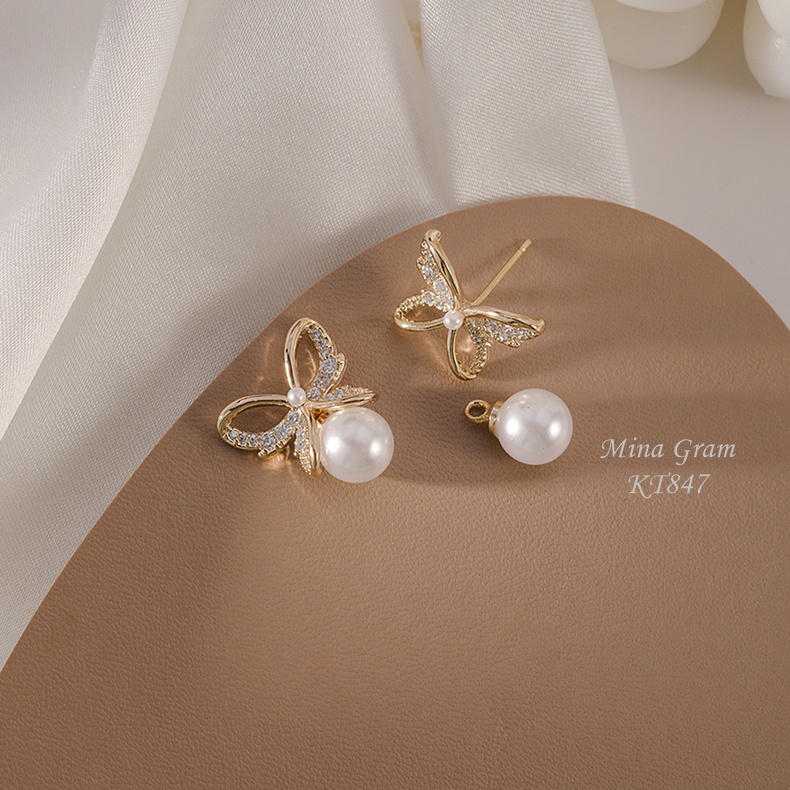 Bông tai khuyên tai bạc 925 nữ điệu xinh xắn khuyên nụ Mina Gram