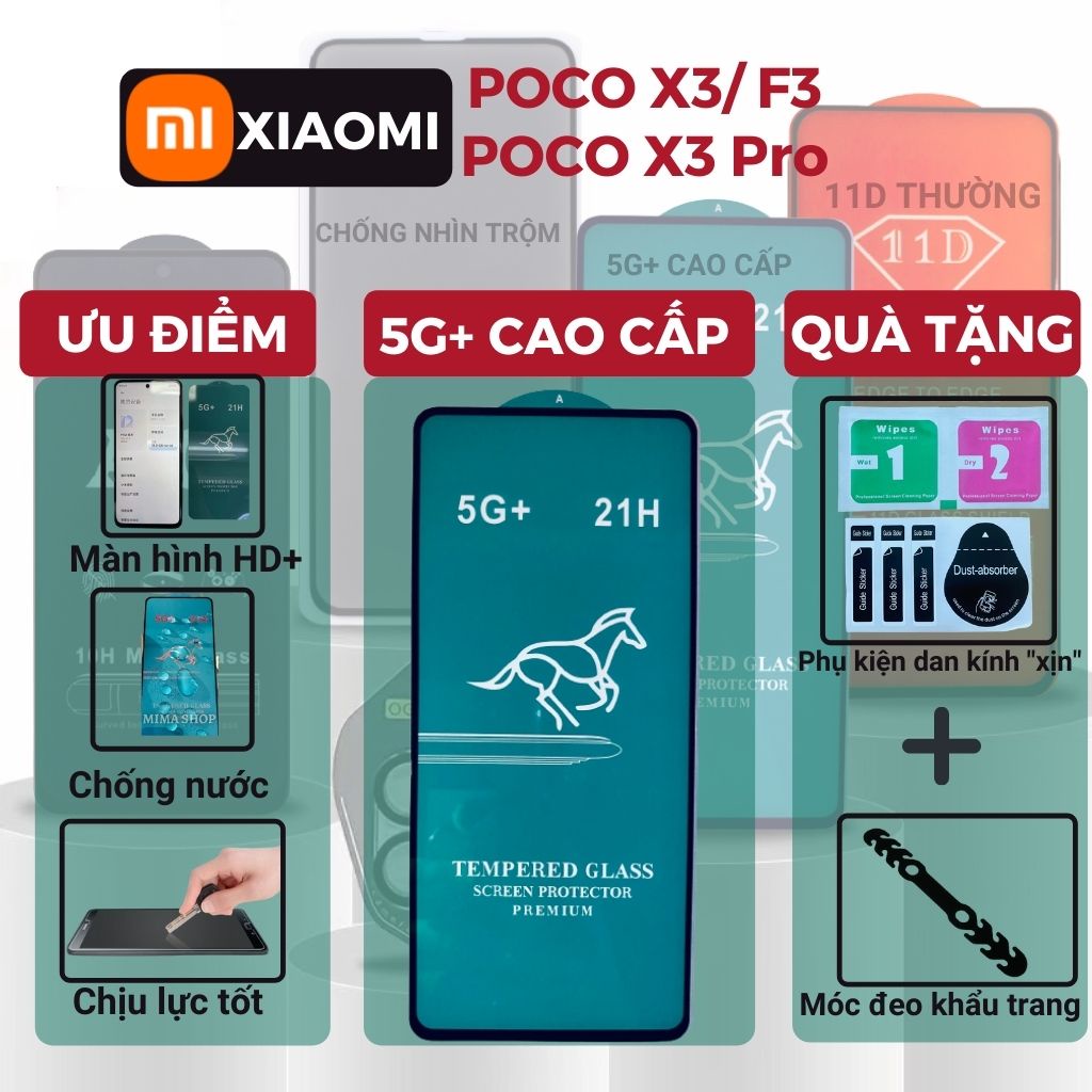 Kính cường lực Xiaomi Poco X3 NFC /Poco X3 Pro/X3 GT/X4 Pro/C40 Full màn hình màn trong suốt độ bền cao có tặng bộ dán