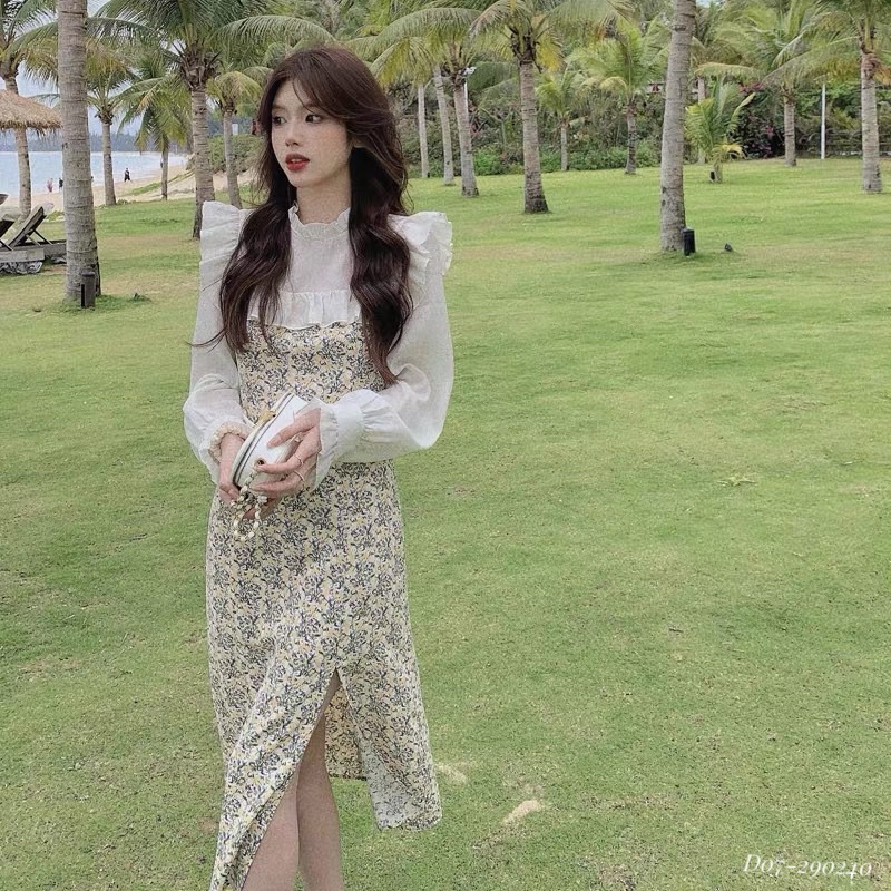 D07 Váy Hoa Sẻ Đùi Cho Con Bú