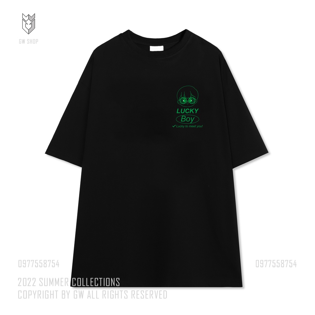 Áo Thun đôi nam nữ Lucky Boy - Happy Girl áo cặp đôi form rộng tay lỡ - GW Shop