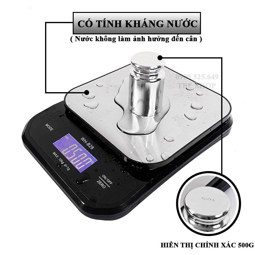 Cân Điện Tử Nhà Bếp Mini WH B28 10kg 5kg Chính Hãng Chống Nước Sạc Điện ( Bảo Hành 1 Năm )