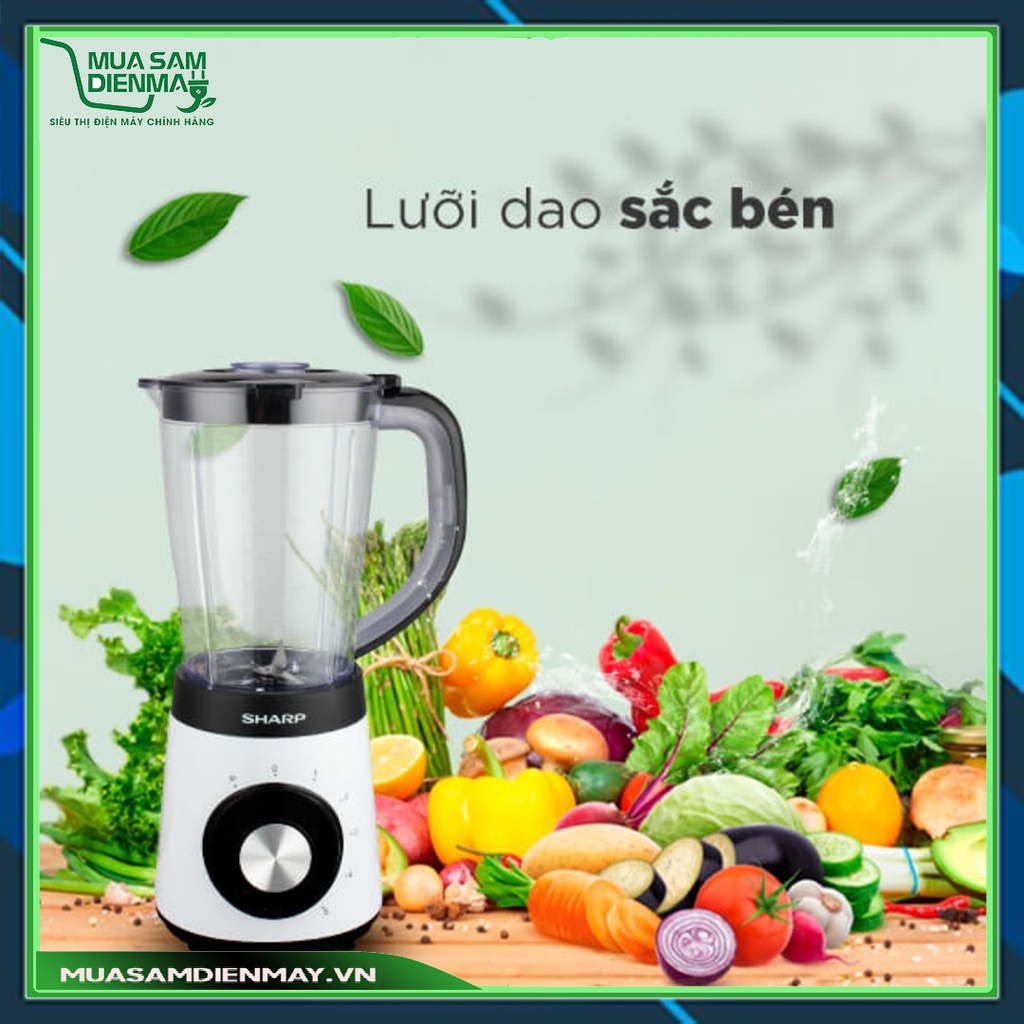 Máy xay sinh tố cầm tay mini công nghiệp đa năng 1.5 lít Sharp EM-S155PV-WH chính hãng xay thịt hạt khô gia vị ngũ cốc