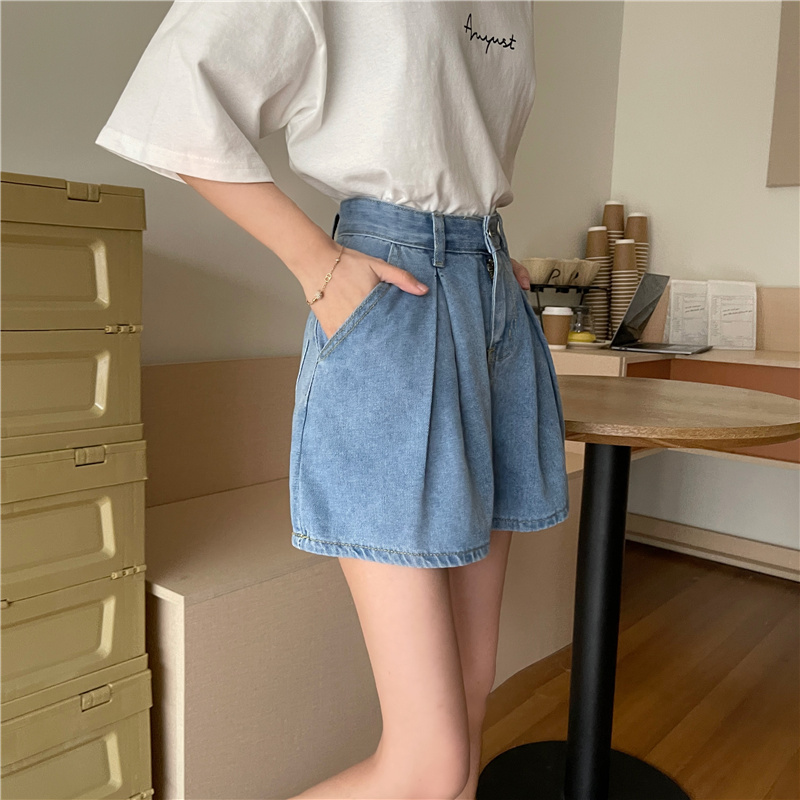 SUXI Quần jeans ngắn ống rộng thời trang dành cho nữ