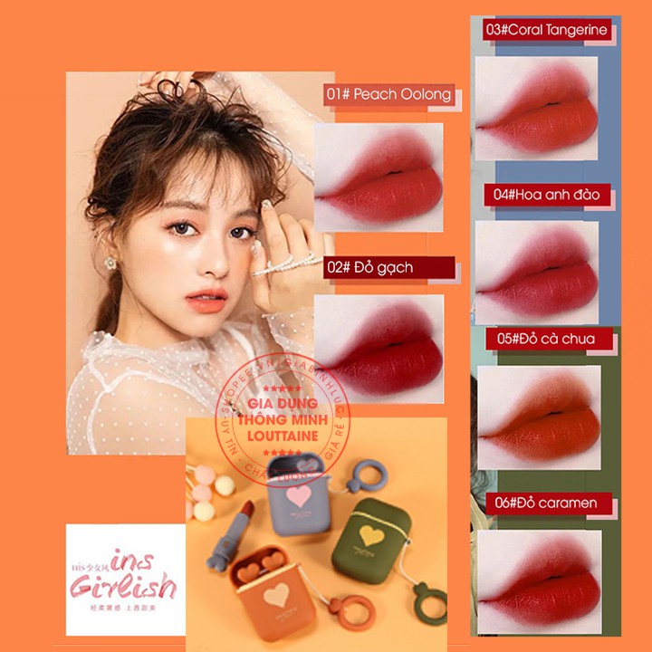 Son Airpod HenFang hàng nội địa Trung cao cấp mềm mịn 3 tone với 6 màu đẹp nhiều màu (set 2 thỏi)