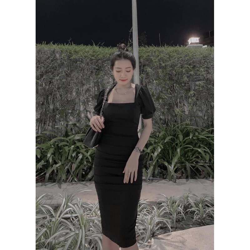 Váy body nữ cổ vuông tay bồng chất umi đẹp 2 màu siêu xinh, Đầm ôm nữ dự tiệc phong cách lịch sự sang trọng | BigBuy360 - bigbuy360.vn