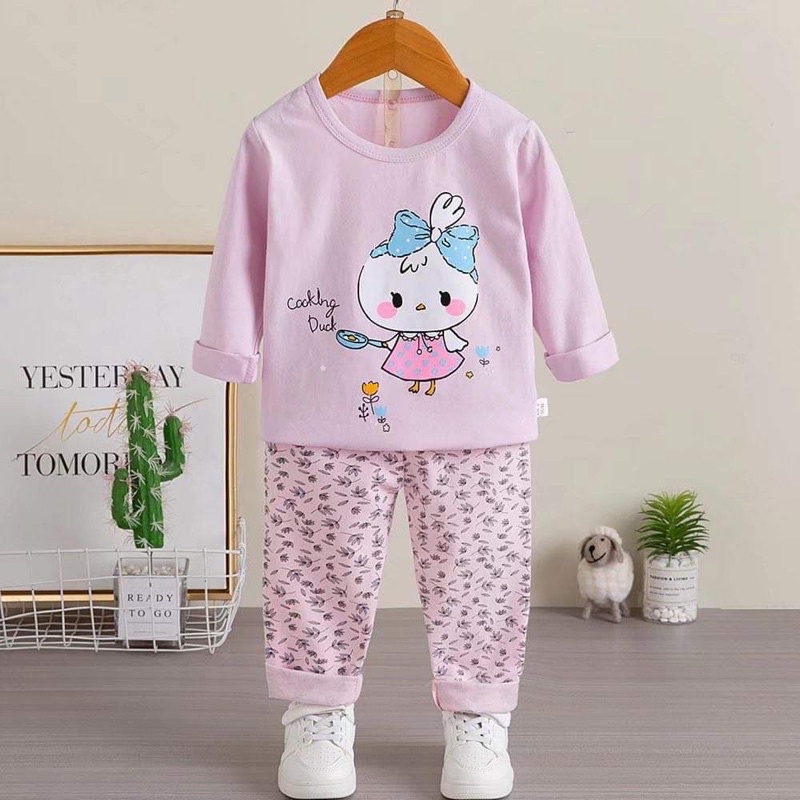 (16-25kg ) Bộ quần áo dài tay cotton thu đông xuất Hàn cho bé gái (3- 6 tuổi )