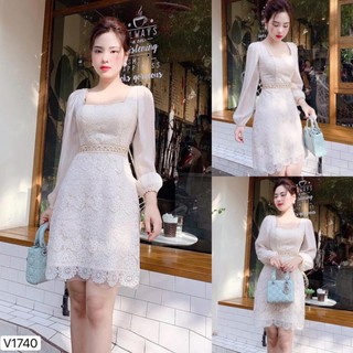 Váy xòe ren be cổ vuông V1740 - DVC Dolce Viva Colection Authentic