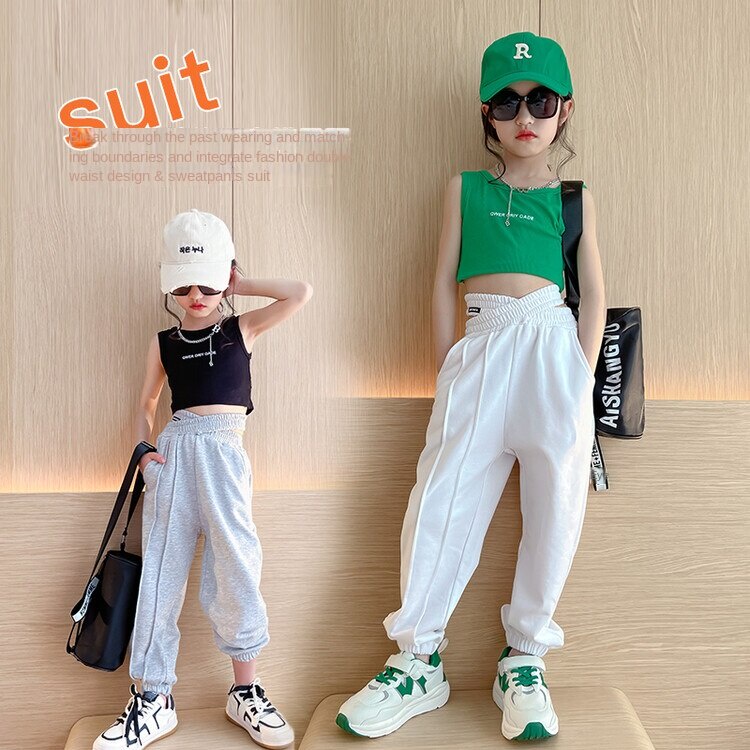 Bộ Đồ Thời Trang Mùa Hè Áo Không Tay Phối Quần Dài Kiểu Hàn Quốc Dễ Thương Cho Bé Gái 5-6 tuổi 6-7 tuổi 7-8 tuổi 8-9 tuổi 9-10 tuổi 10-11 tuổi 11-12 tuổi 12-13 tuổi 13-14 tuổi 15-16 tuổi