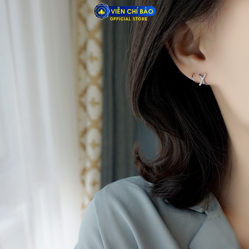 Bông tai bạc nữ chữ xoắn chéo đính đá chất liệu bạc 925 thời trang phụ kiện trang sức nữ Viễn Chí Bảo B400259