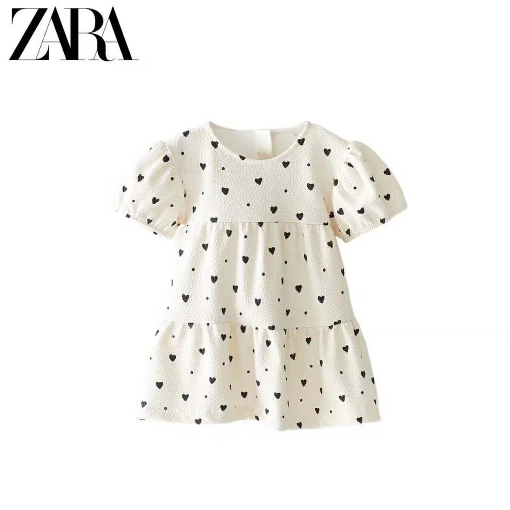 Đầm Zara trắng họa tiết trái tim cho bé gái từ 12 tháng đến 5 tuổi