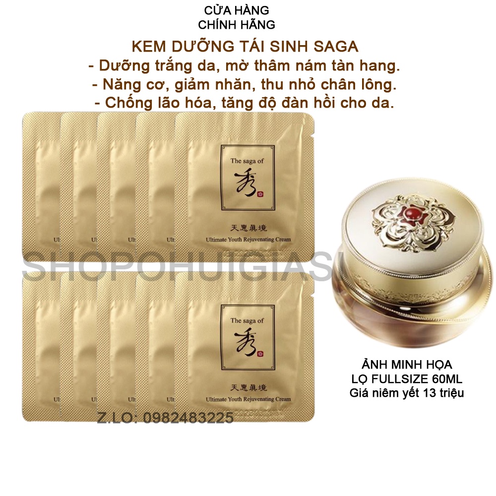 Gói kem dưỡng Saga tái sinh chống lão hóa Ultimate Regenerating Cream đậm đặc dưỡng sáng, giúp ngăn ngừa lão hóa 1ml