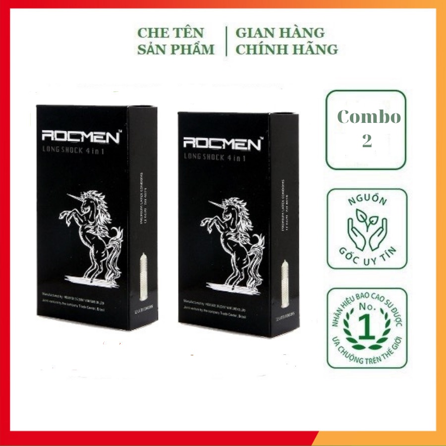 COMBO 2 HỘP Bao Cao Su ROCMEN Long Shock Đen Gân 4in1 Cao Cấp, Kéo Dài Thời Gian Yêu (Che Tên BCS)