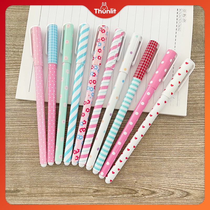 Bộ 10 bút gel màu Thunlit ngòi viết mượt 0.38mm với hoa văn dễ thương