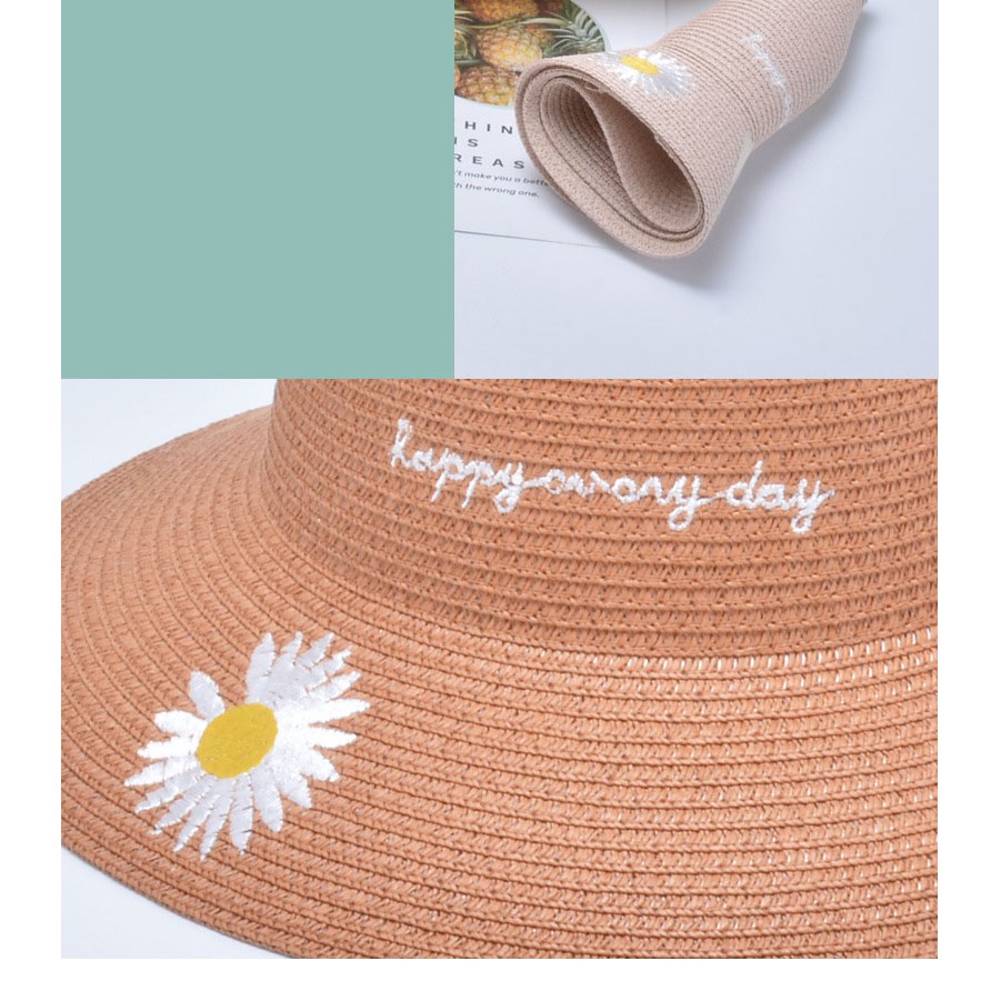 Mũ nón cói Hàn quốc hoa cúc xinh xắn đi biển che nắng happy every day