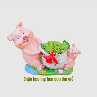[Mẫu mới]Chậu heo mẹ heo con xách giỏ
