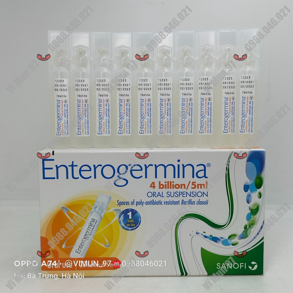 Men vi sinh Enterogermina- Phòng ngừa rối loạn hệ vi khuẩn đường ruột hộp 20 ống