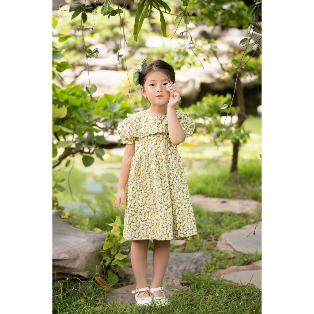 Váy thiết kế cho bé gái - Đầm bé gái - Váy hè hoa cúc - Váy bé gái cổ bèo May xinh xịn Daisy