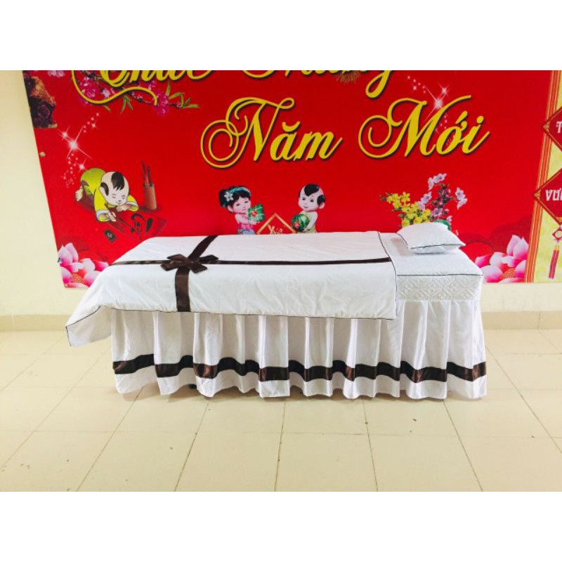 Ga drap giường spa, ga giường nối mi, giường gội chất cotton poly tặng kèm vỏ gối