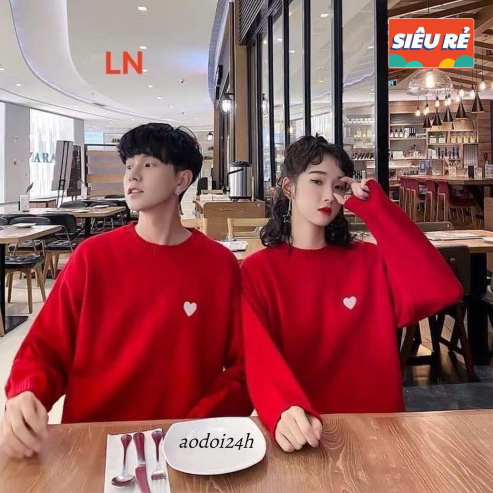 Áo đôi thu đông nam nữ diện tết 2023 vải nỉ đẹp, áo sweater màu đỏ đẹp nhất