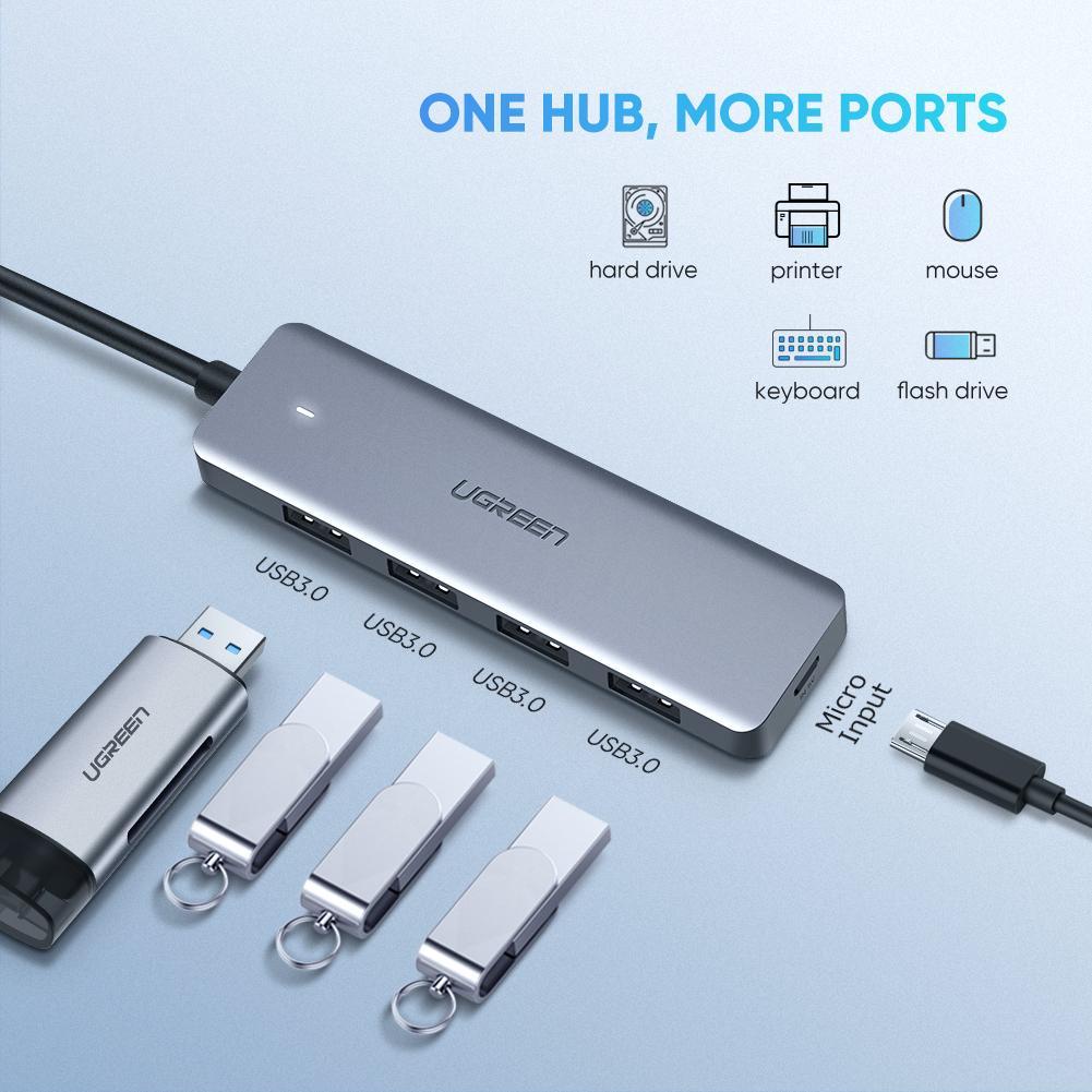 Bộ chia USB Type C sang 4 cổng USB 3.0 hỗ trợ nguồn phụ Ugreen 70336