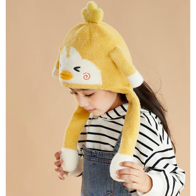 Mũ Beanie Mềm Phối Tai Thỏ Có Thể Chuyển Động Vui Nhộn Thời Trang Mùa Đông Cho Bé Gái