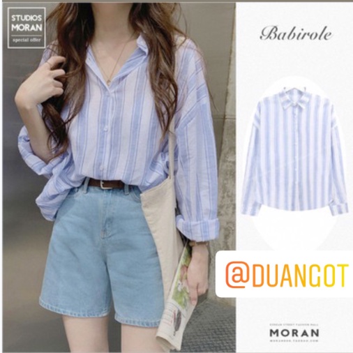 (ORDER) Áo sơ mi nữ dài tay MORAN kẻ sọc xanh dương đơn giản style trẻ trung năng động Hàn Quốc (NEW_HOT)