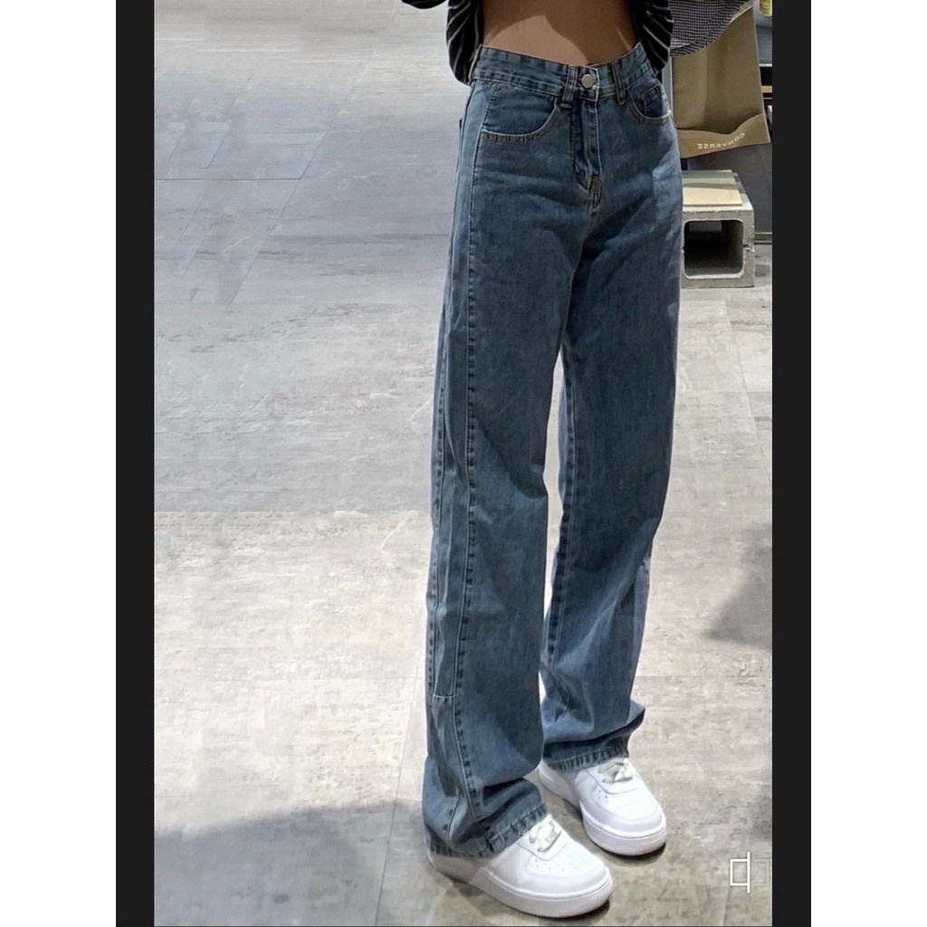 Quần denim ống đứng 2 viền dọc retro cá tính