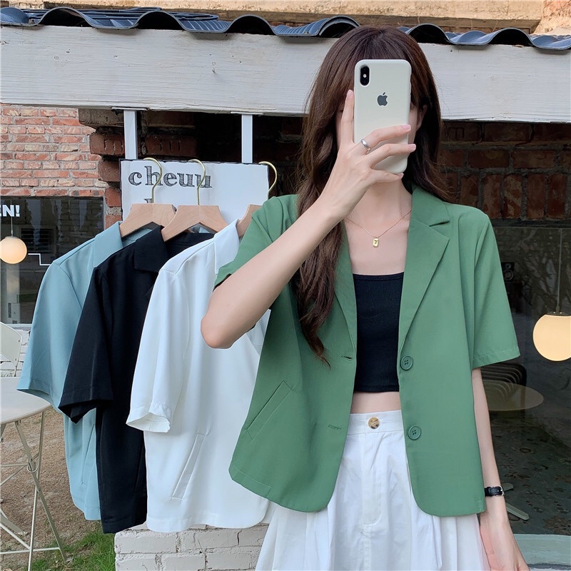 [Sẵn_Full tem xuất Hàn]  Áo Blazer Ngắn Tay, cam kết không nhăn, thời trang nhất