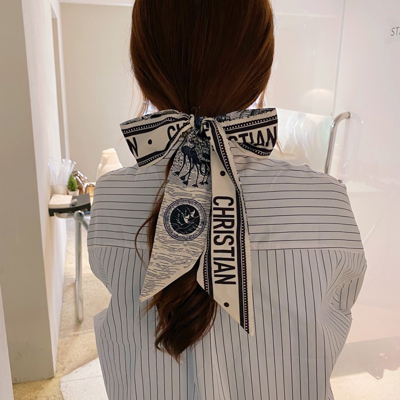 Dây buộc tóc kiểu khăn choàng cổ thắt nơ đính ngọc trai nhân tạo dễ thương cho nữ