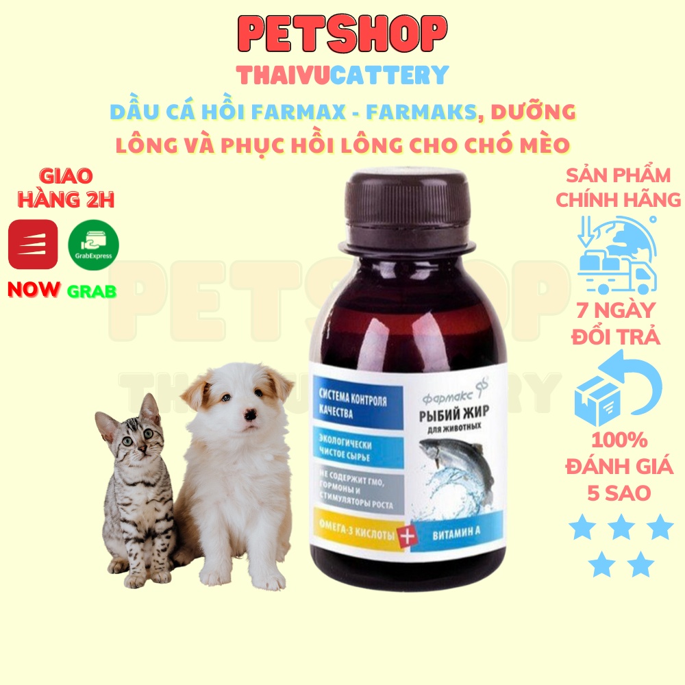 Dầu cá hồi FARMAX - FARMAKS, Dưỡng Lông và phục hồi lông cho chó mèo, bổ sung đề kháng 100Ml