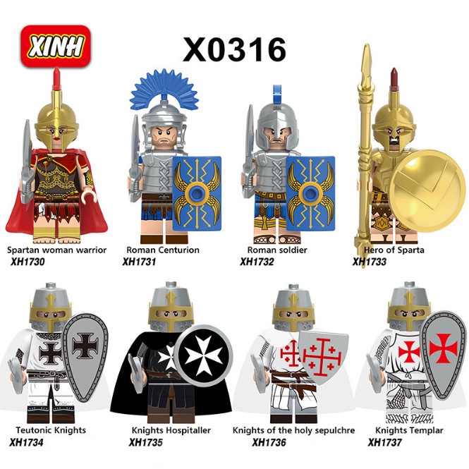 Đồ chơi lắp ráp minifigure các nhân vật chiến binh Roman Sparta lính trung cổ X0316