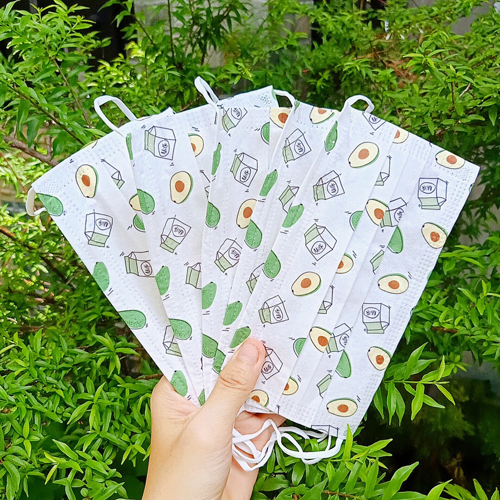 Set 10 cái khẩu trang giấy 3 lớp (người lớn) Avocado