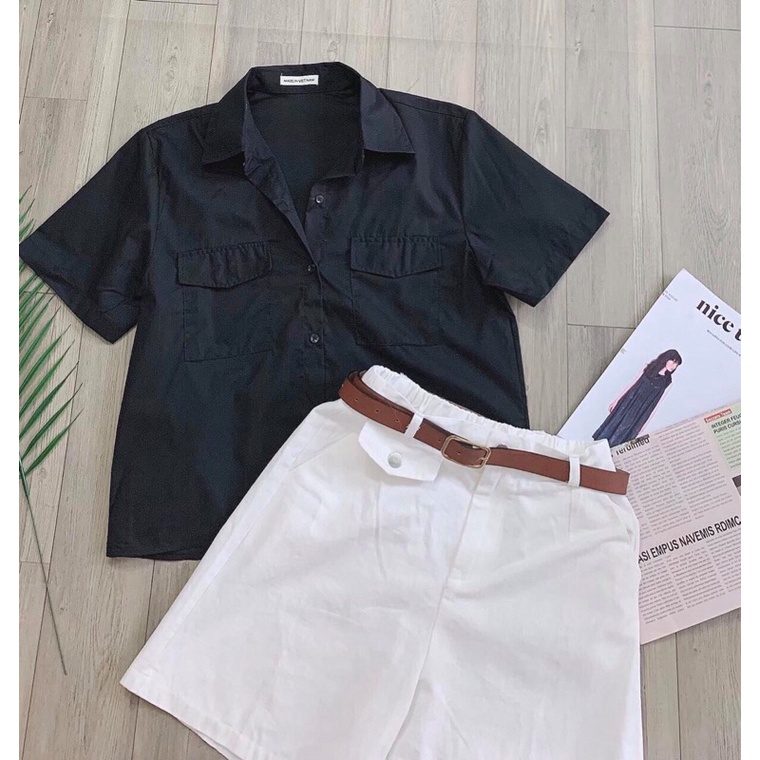 Áo croptop 2 túi hộp