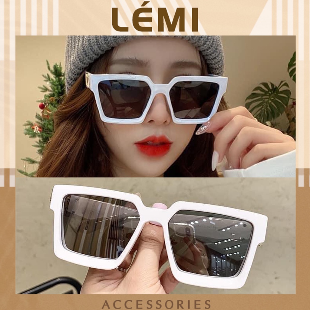 Kính mắt vuông Hàn Quốc Jessica màu trắng Kính dâm nam nữ siêu xinh, Lémi Accessories