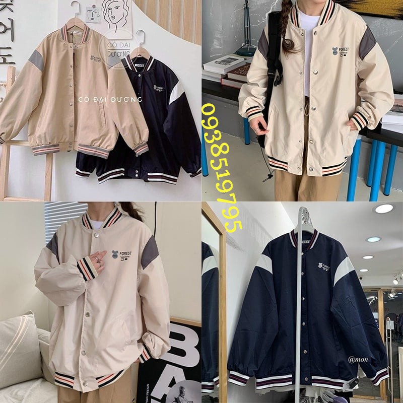 Áo Khoác Dù Nam Bomber Nút Gài Form Rộng Thêu Logo Forest 2 Lớp Giành Cho Nam Và Nữ