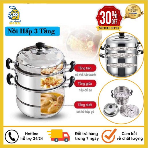 Nồi Hấp Thực Phẩm 3 Tầng Inox Size 28Cm, Bộ Nồi Hấp Đa Năng Tiện Dụng Dành Cho Căn Bếp Của Bạn