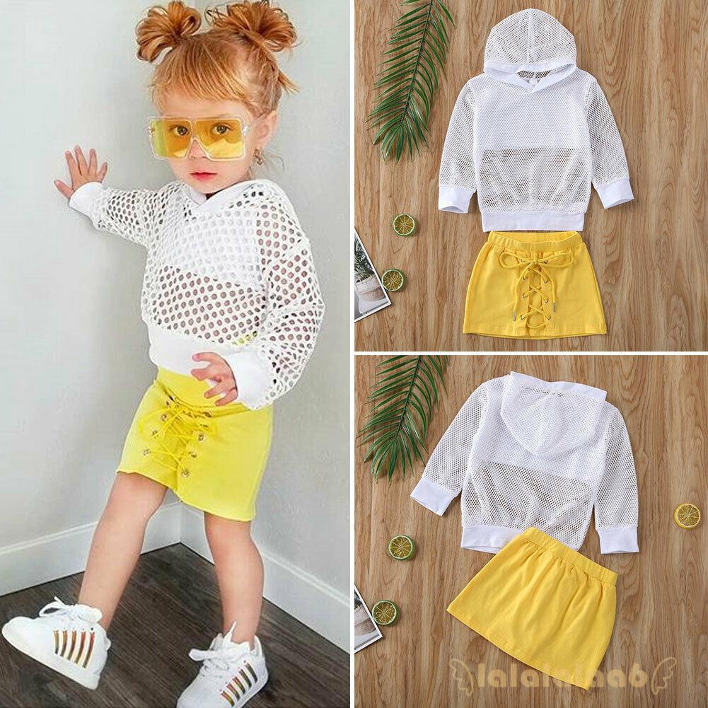 Set áo hoodie phối chân váy bút chì dễ thương cho bé gái