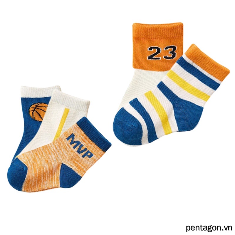Set 5 Đôi Vớ Cotton Mềm Thoáng Khí Họa Tiết Sọc Dễ Thương Cho Bé Trai Từ 1-12 Tuổi