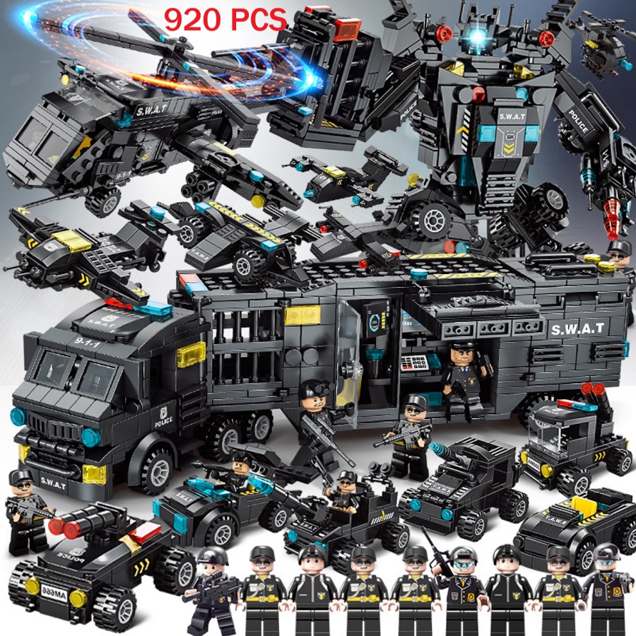 [920 CHI TIẾT] BỘ ĐỒ CHƠI XẾP HÌNH LEGO CẢNH SÁT,Lắp Ghép OTO, ROBOT, Lắp Ráp Lego Xe Swat, Trực Thăng, Máy Bay