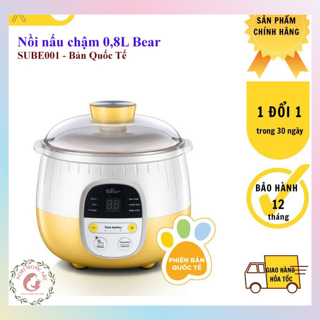 Nồi nấu cháo chậm Bear 0,8L-1.6L cho bé ăn dặm - Ninh hầm hấp cách thuỷ chưng yến đa năng