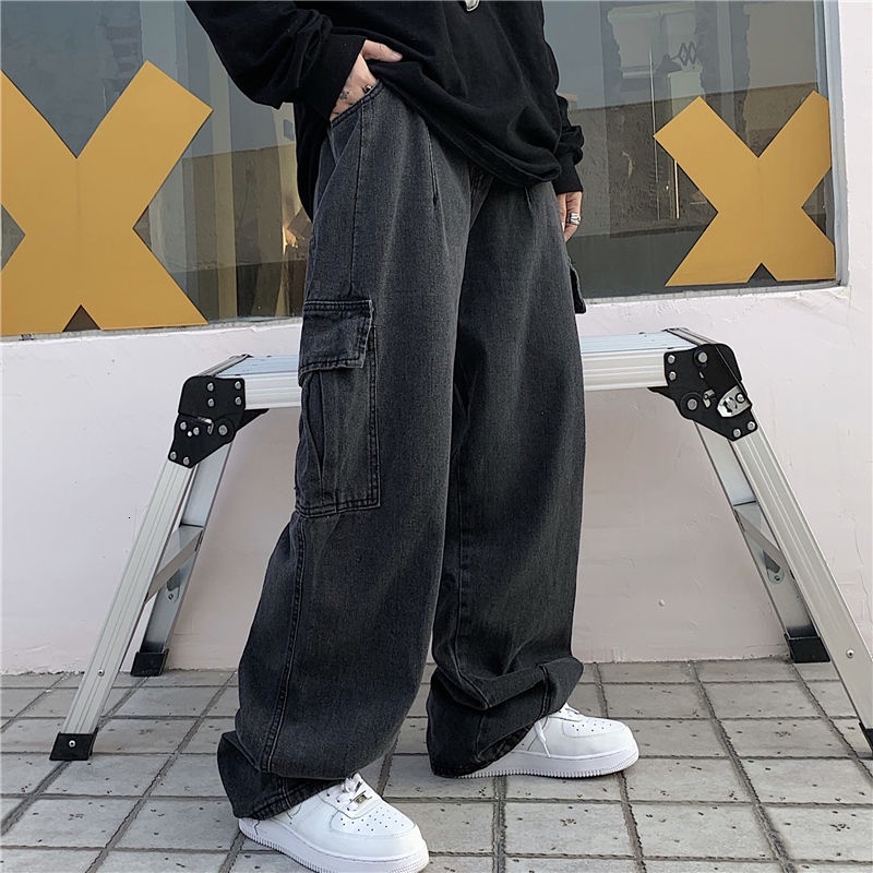 Quần denim 191581 dáng dài ống suông rộng cá tính thời trang phong cách đường phố cho cả nam và nữ