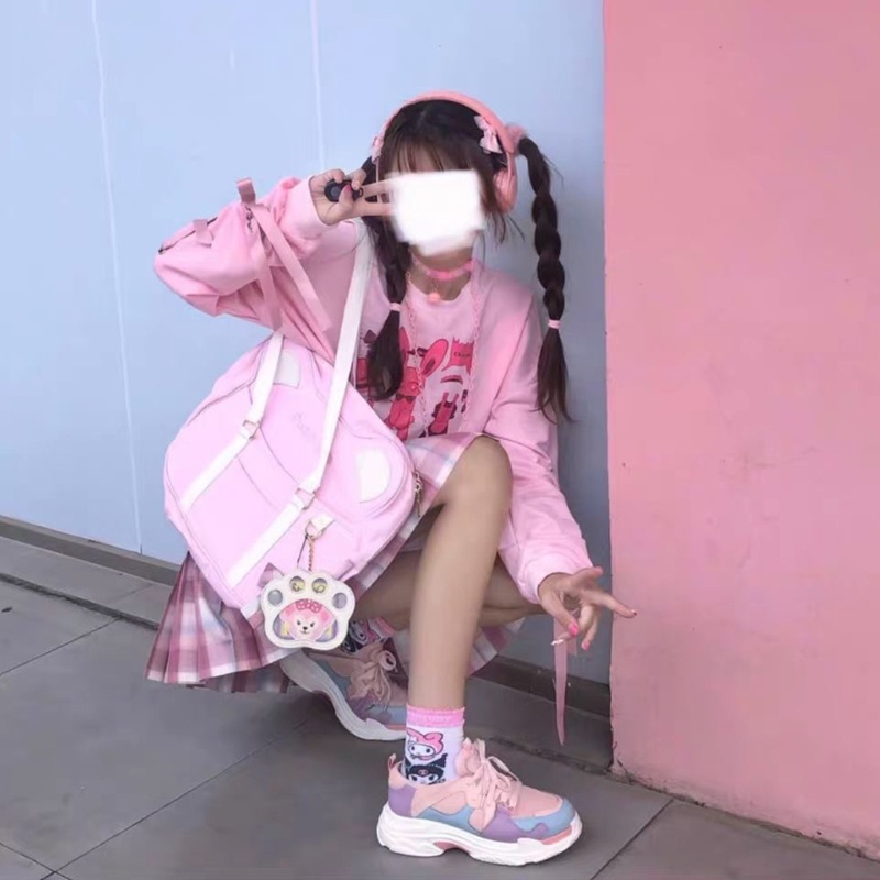 Vớ cổ cao in họa tiết hoạt hình nhiều màu sắc phong cách Harajuku Nhật Bản dễ thương cho nữ 10MK