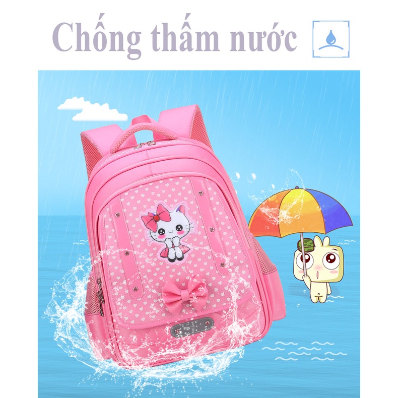 [LOẠI HOÀNG GIA - SIZE CHO BÉ LỚP 3- 7] Balo cho bé gái cao cấp, cặp sách đi học có phản quang thoáng khí ở lưng cho học