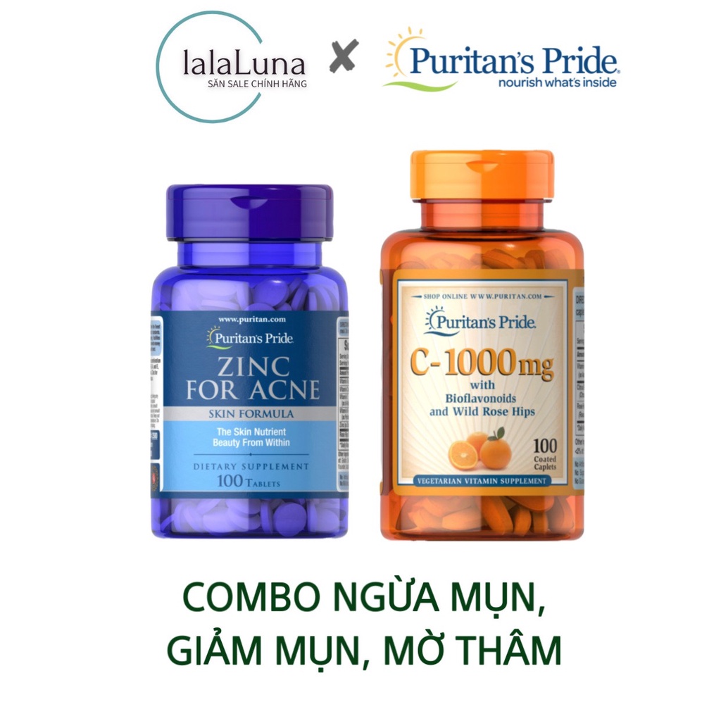 Combo Ngừa Mụn - Giảm Mụn, Làm Mờ Vết Thâm Zinc for Acne & Vitamin C Puritan's Pride