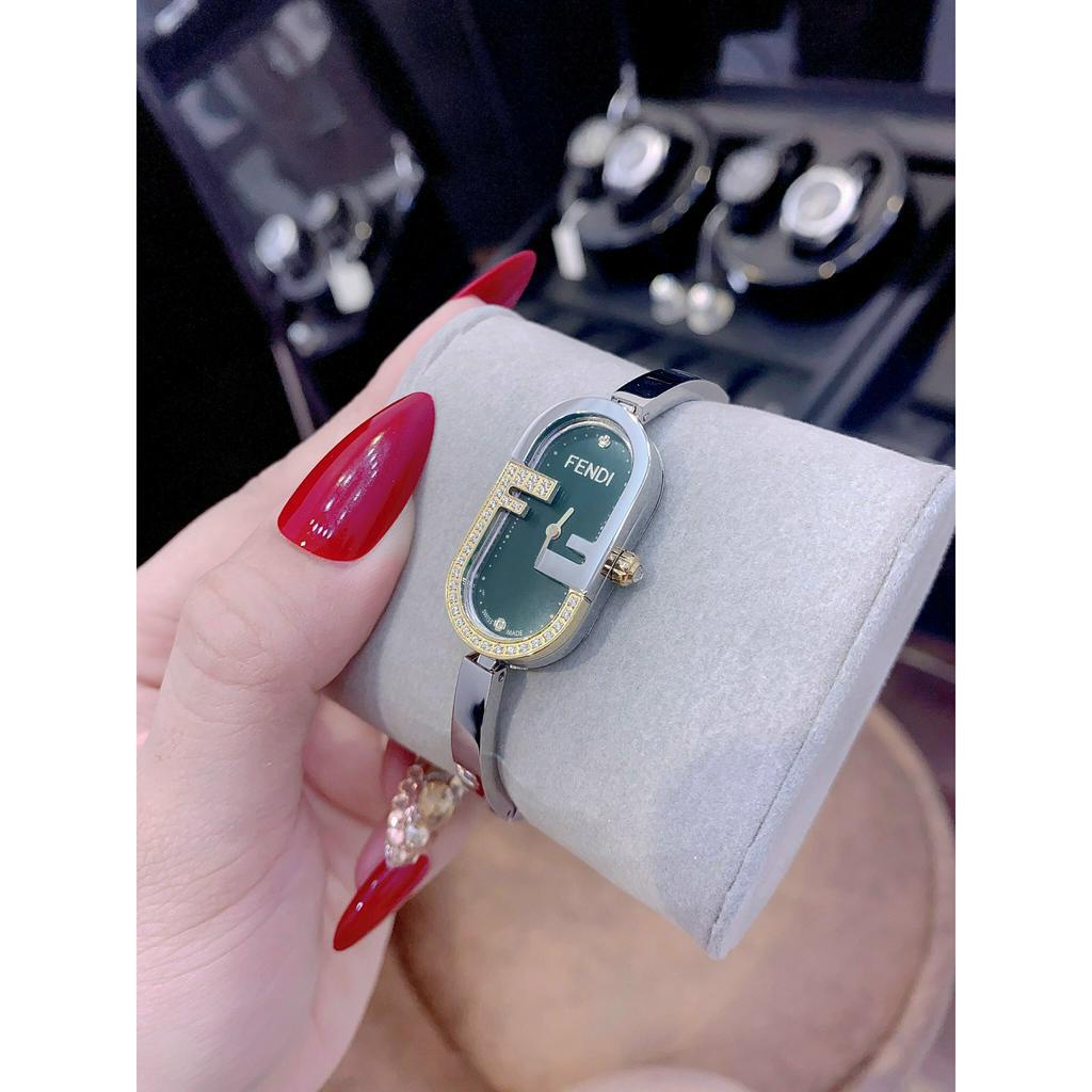 Đồng hồ nữ F€ndi O'Lock Vertical 14 x 28mm - Oval watch with FF logo, full box, Luxury diamond watch