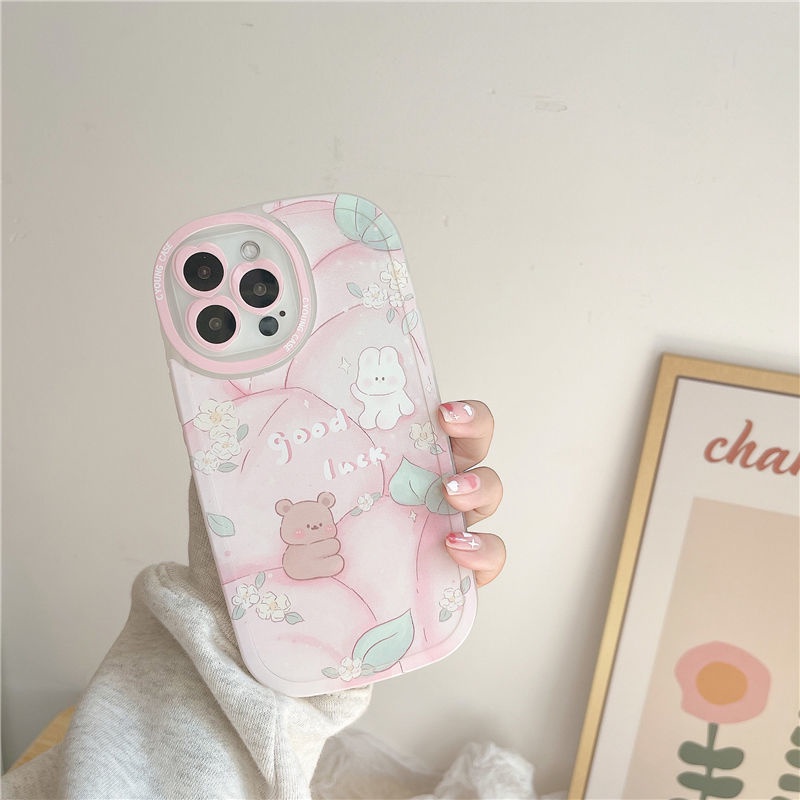 Ốp Điện Thoại Silicon Mềm Trong Suốt In Hình Gấu/Đào Xinh Xắn Cho Apple 13Promax Iphone12 11 Xs 8P