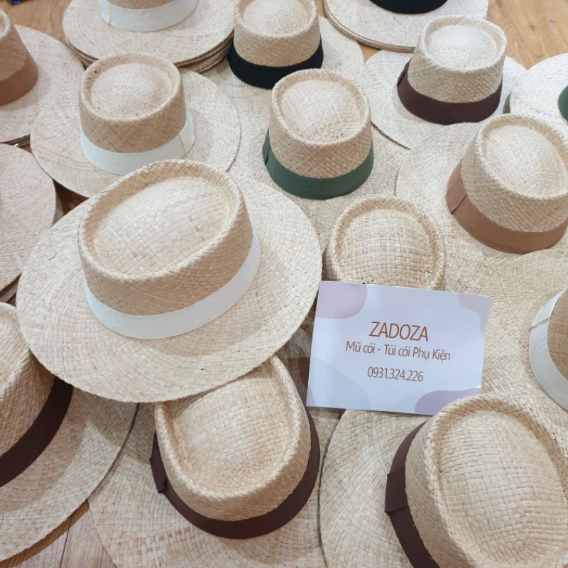 Mũ cói nón đi biển dáng porkpie chất liệu raffia dòng siêu nhẹ, đẹp