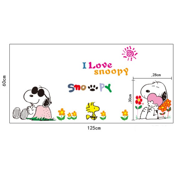 Decal trang trí tường Chó Snoopy đeo kính nghĩ mát